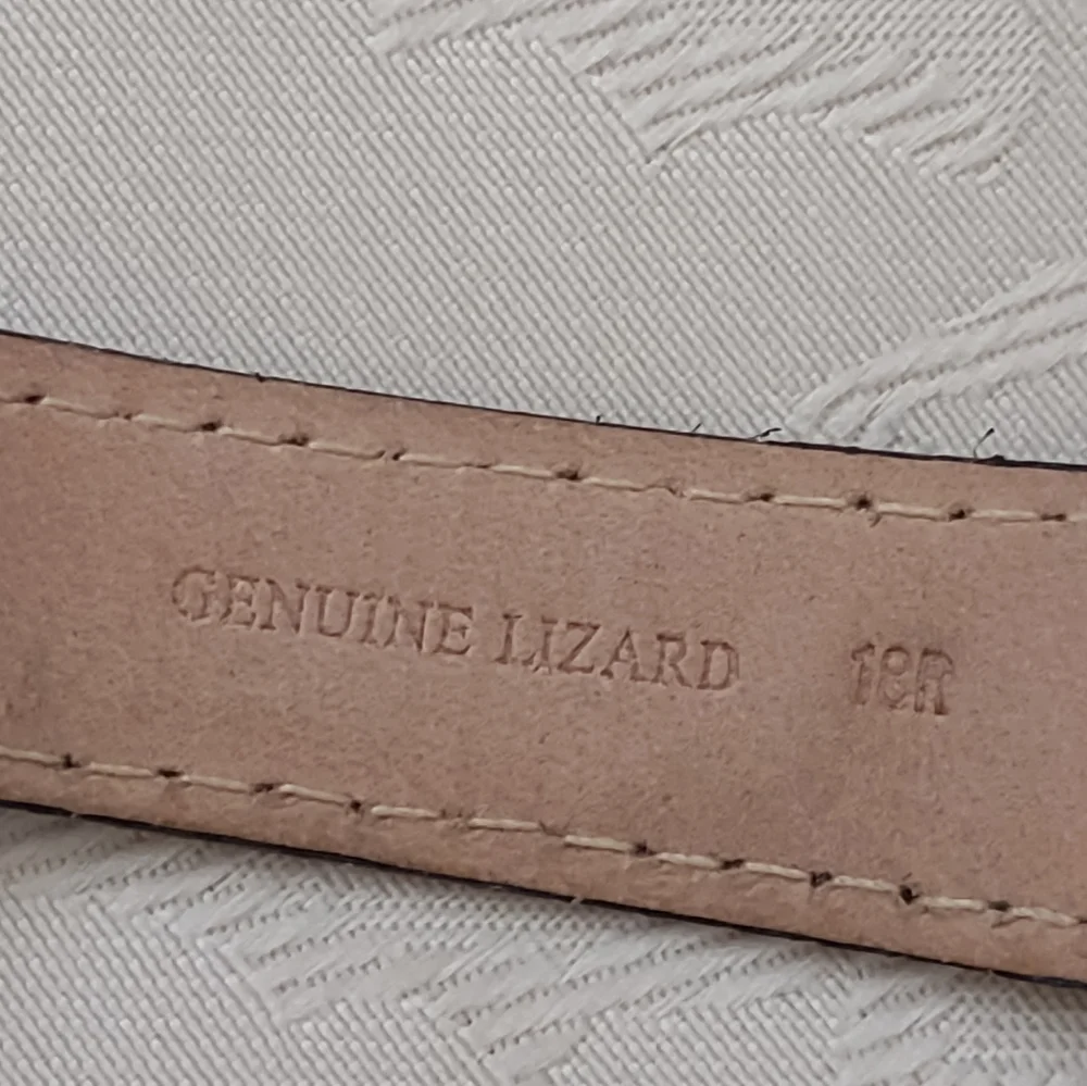 Cache Oval Crystals Pink Mother Of Pearl Watch Lizard Black Leather Strap